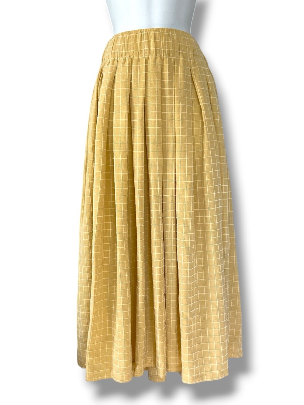 Cottagecore Skirt Windowpane Yellow Plaid Midi A-Line Prairie Skirt Urban Revive - Picture 10 of 10